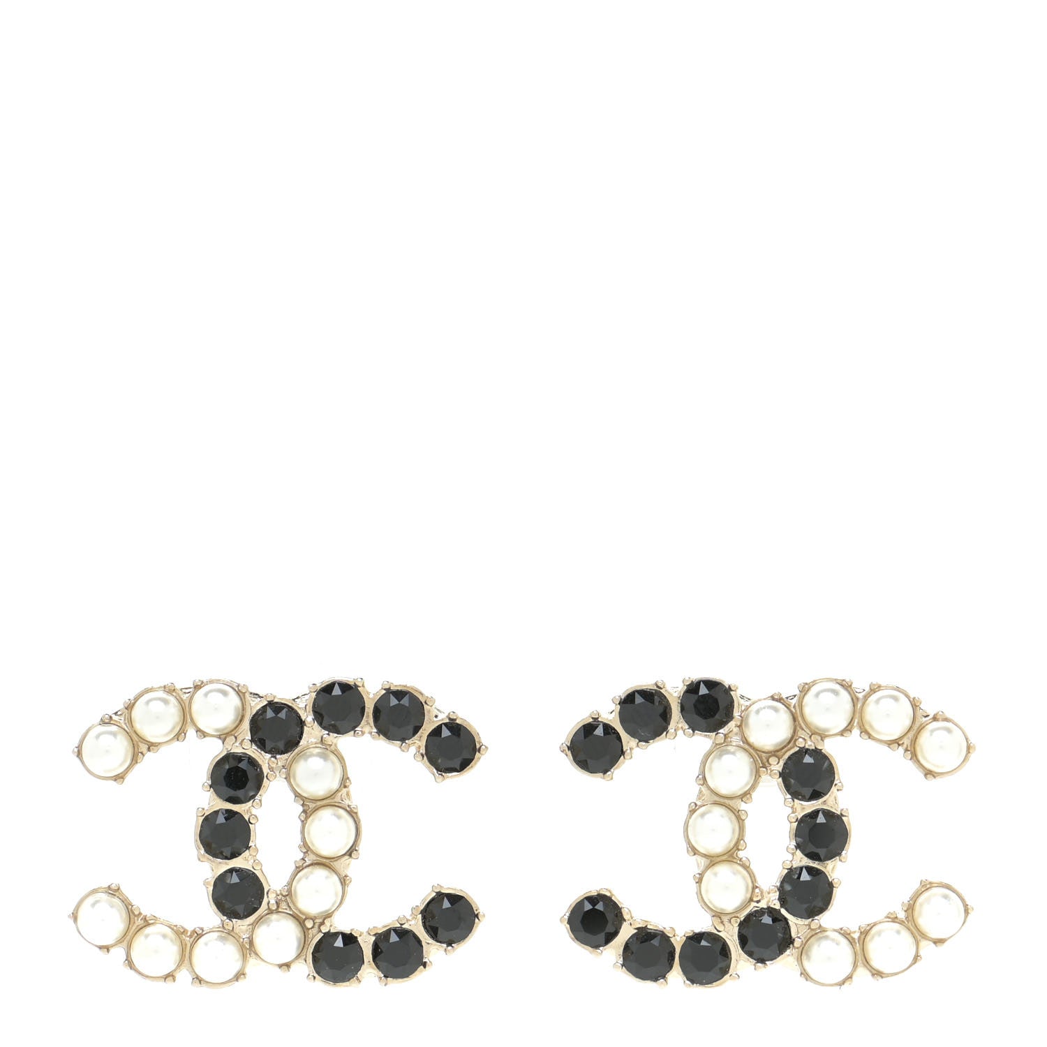 Chanel Crystal Pearl CC Dazzling Domino Earrings Gold Black 1 of 6