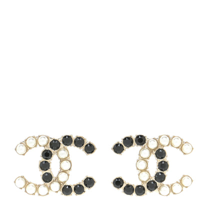 Chanel Crystal Pearl CC Dazzling Domino Earrings Gold Black 1 of 6