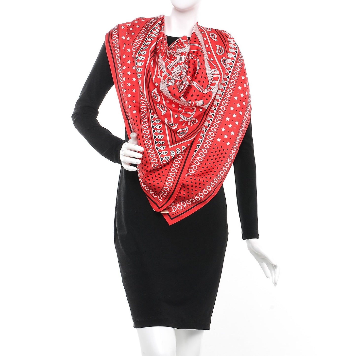 Silk Eperon D'Or Bandana Scarf 140 Rouge Noir Blanc