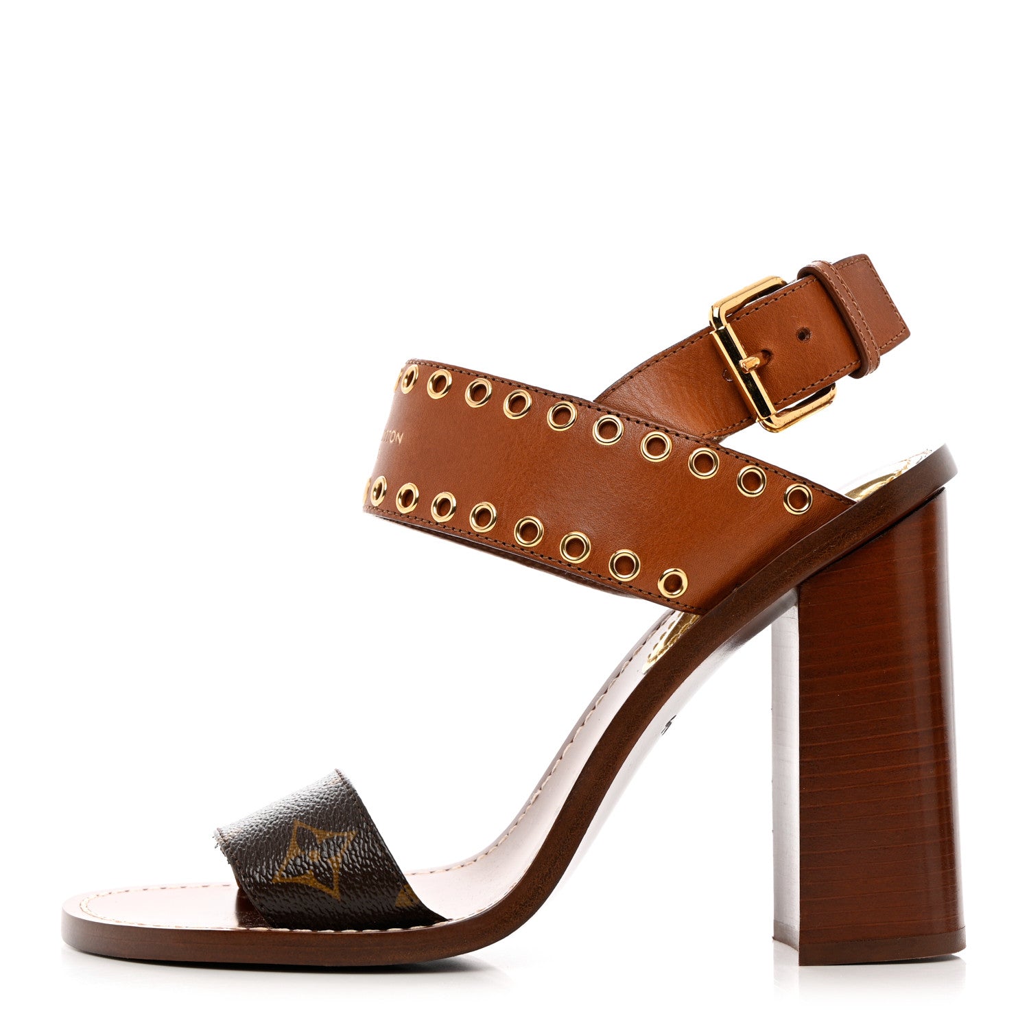 Louis Vuitton Calfskin Monogram Passenger Heeled Sandals 40 Cognac 1 of 10