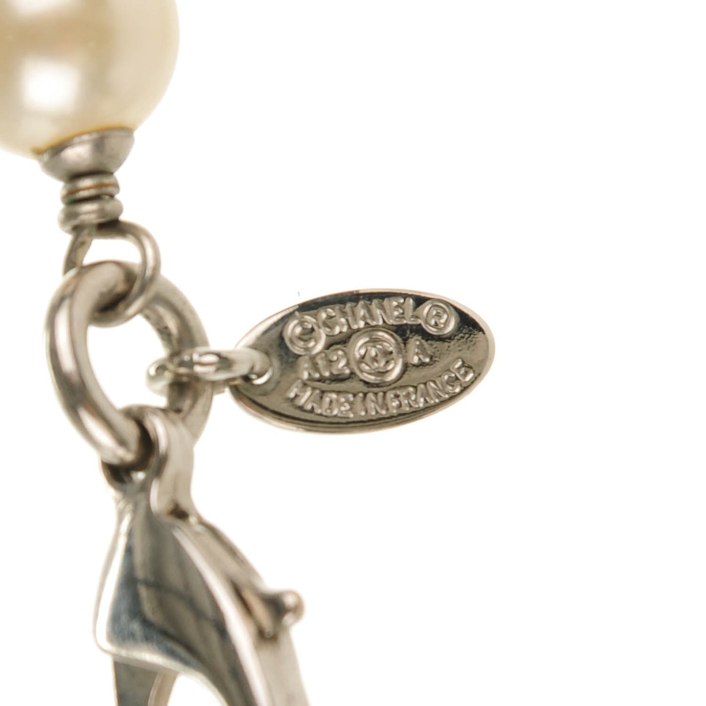 Crystal Pearl CC Long Necklace Silver