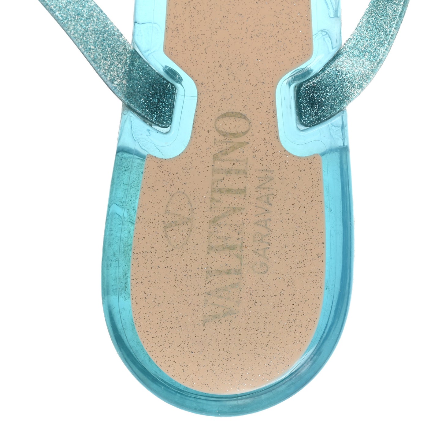 PVC Jelly Glitter Rockstud Bow Thong Sandals 40 Cerulean