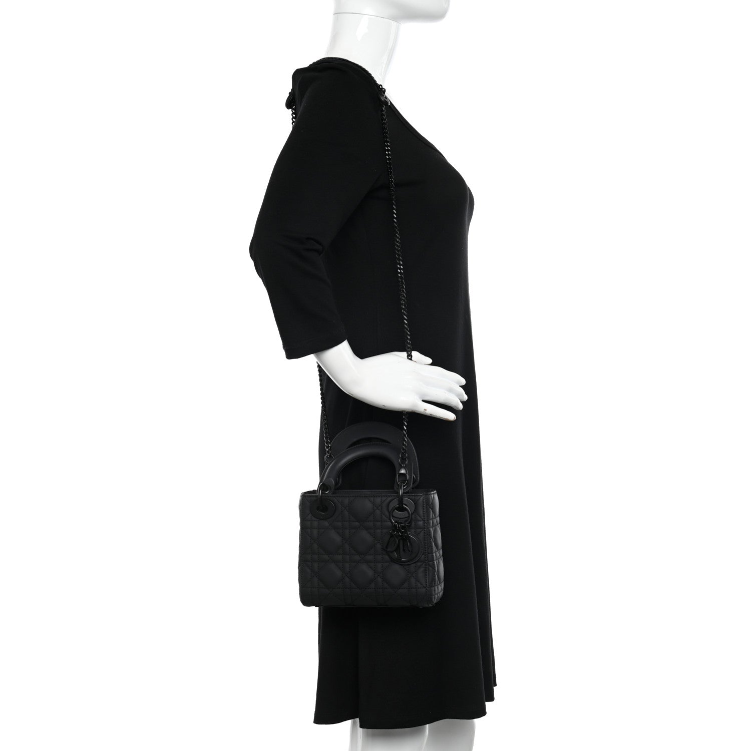 Christian Dior Ultra Matte Calfskin Cannage Mini Lady Dior Black 2 of 9