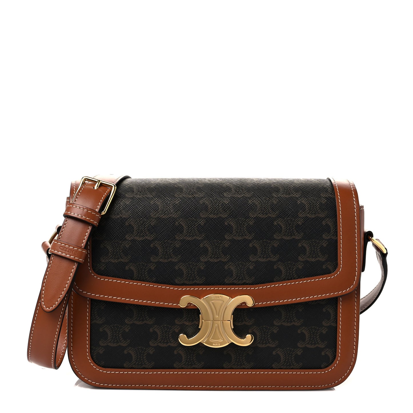 Triomphe Canvas Calfskin Medium Triomphe Bag Tan