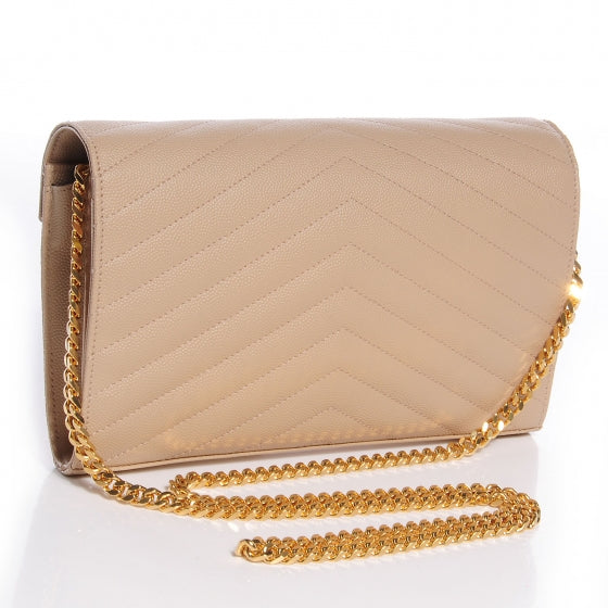 Matelasse Chevron Monogram Chain Wallet Powder