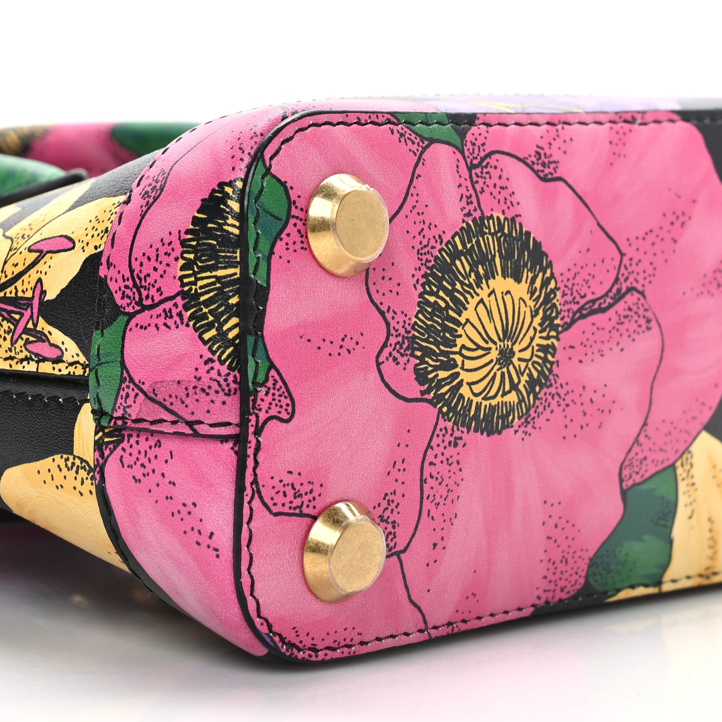 Smooth Calfskin Lush Floral Print XXS Ville Top Handle Bag Black Multicolor