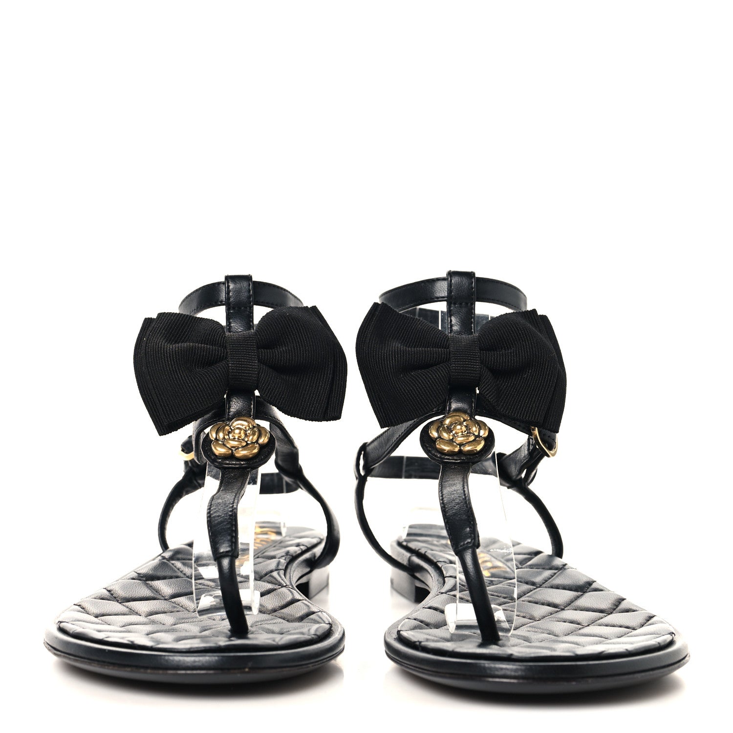 Chanel Lambskin Grosgrain Camellia Thong Sandals 37 Black 3 of 9
