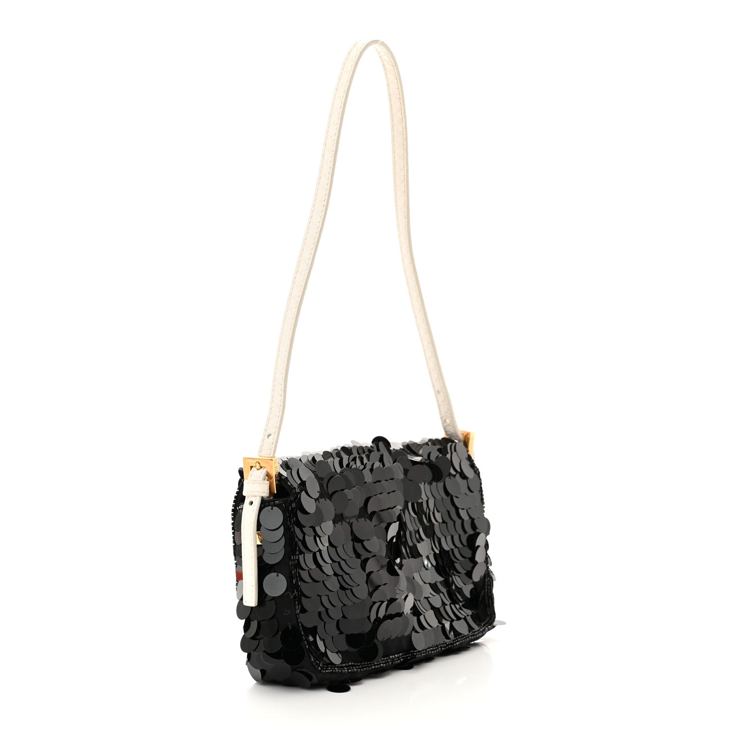Fendi Satin Sequin Paillettes Elaphe Plexiglass Mini Baguette 1997 Black Avorio 3 of 10