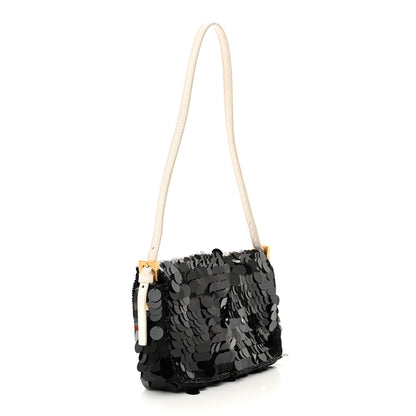 Fendi Satin Sequin Paillettes Elaphe Plexiglass Mini Baguette 1997 Black Avorio 3 of 10