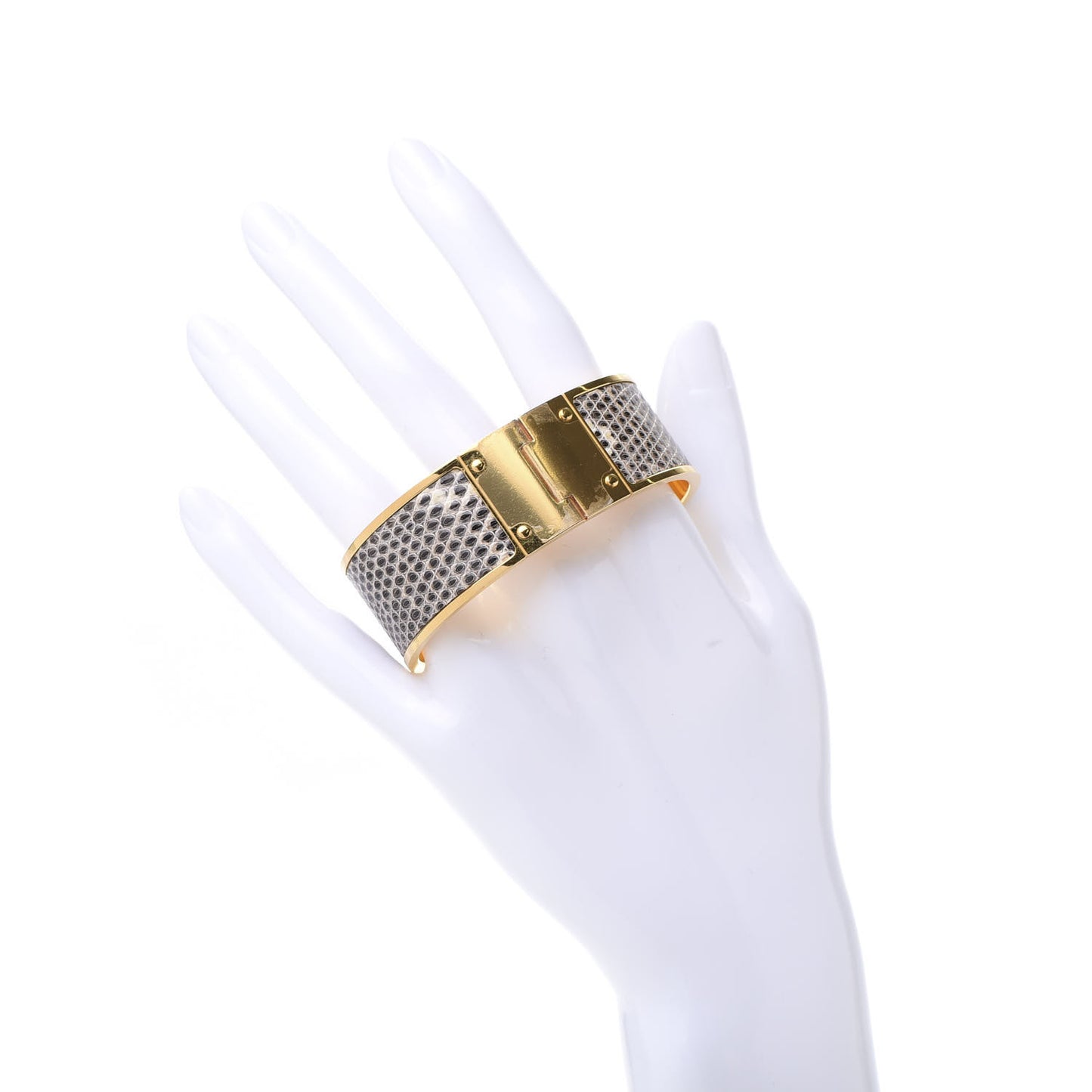 Lizard Charniere Cuir Wide Hinged Bracelet S Ombre