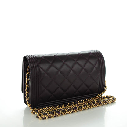 Chanel Lambskin Quilted Boy Wallet On Chain WOC Dark Purple 3 of 8