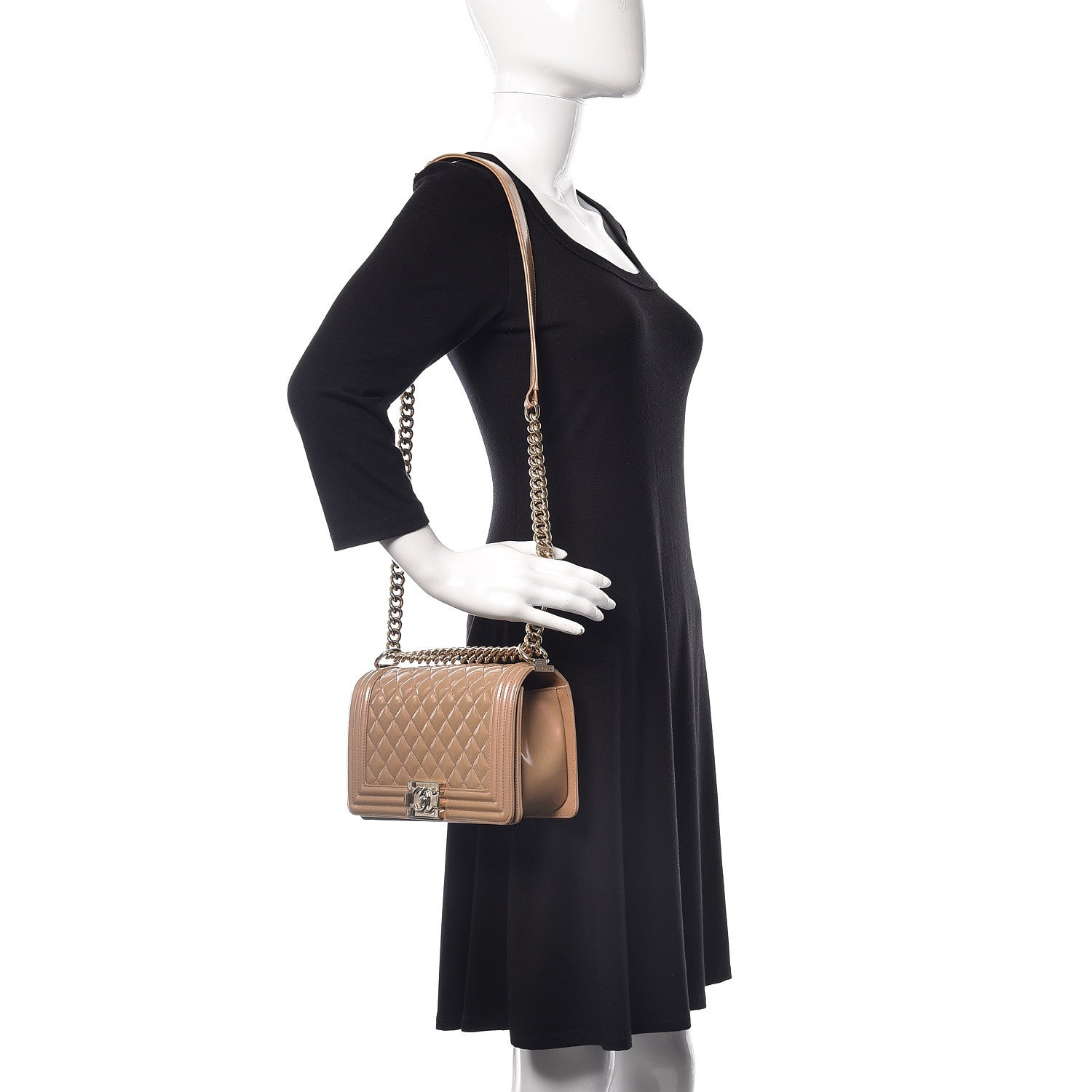 Chanel Iridescent Patent Quilted Medium Boy Flap Beige 2 of 9