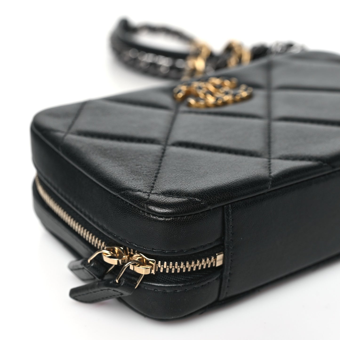 Lambskin Quilted Chanel 19 Camera Crossbody Case Black