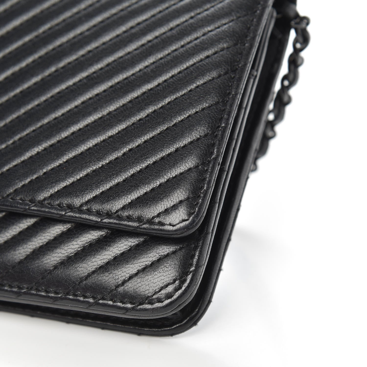 Chanel Lambskin Chevron Quilted Wallet On Chain WOC So Black 11 of 13