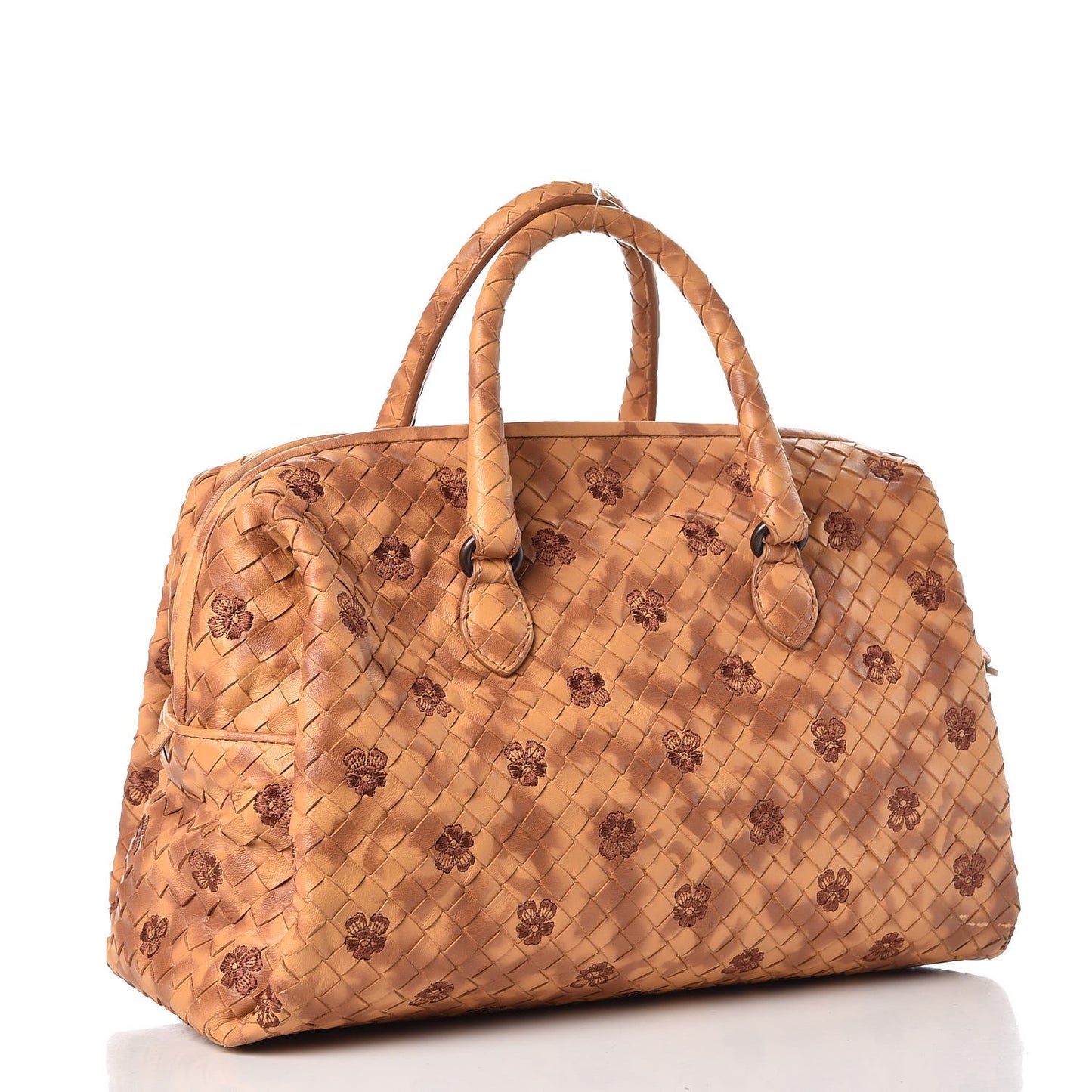 Nappa Intrecciato Embroidered Satchel Brown