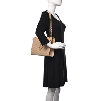 Saint Laurent Grain De Poudre Matelasse Chevron Large Monogram Satchel Nude Powder 2 of 9