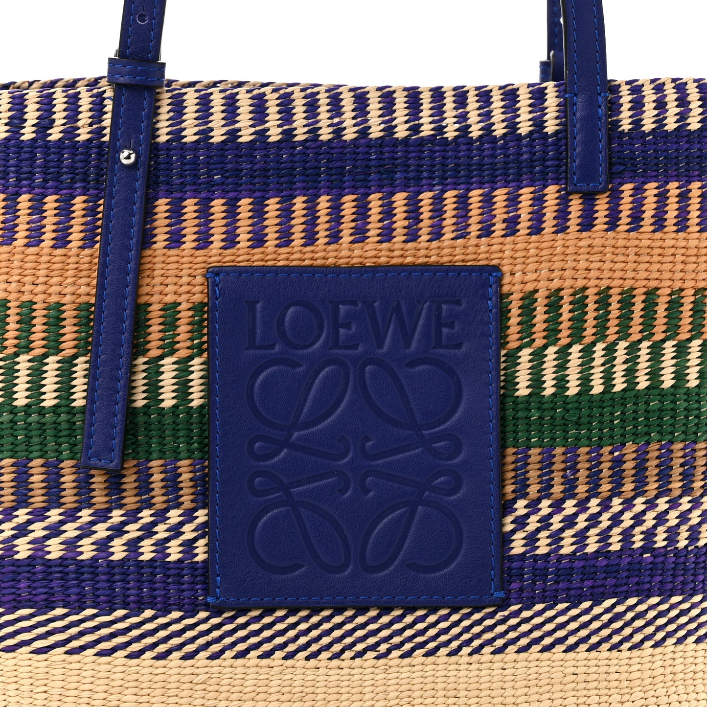 Raffia Small Square Basket Tote Bag Blue Multicolor