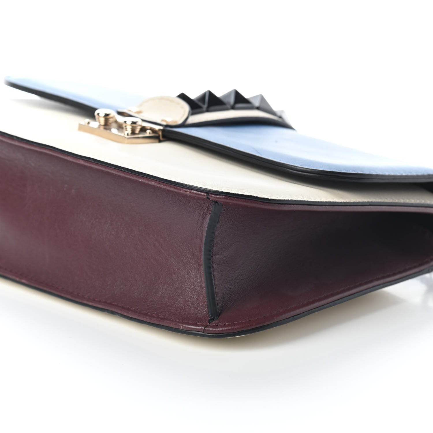 Valentino Garavani Vitello Tri-Color Medium Glam Lock Rockstud Flap Blue White Burgundy 8 of 8