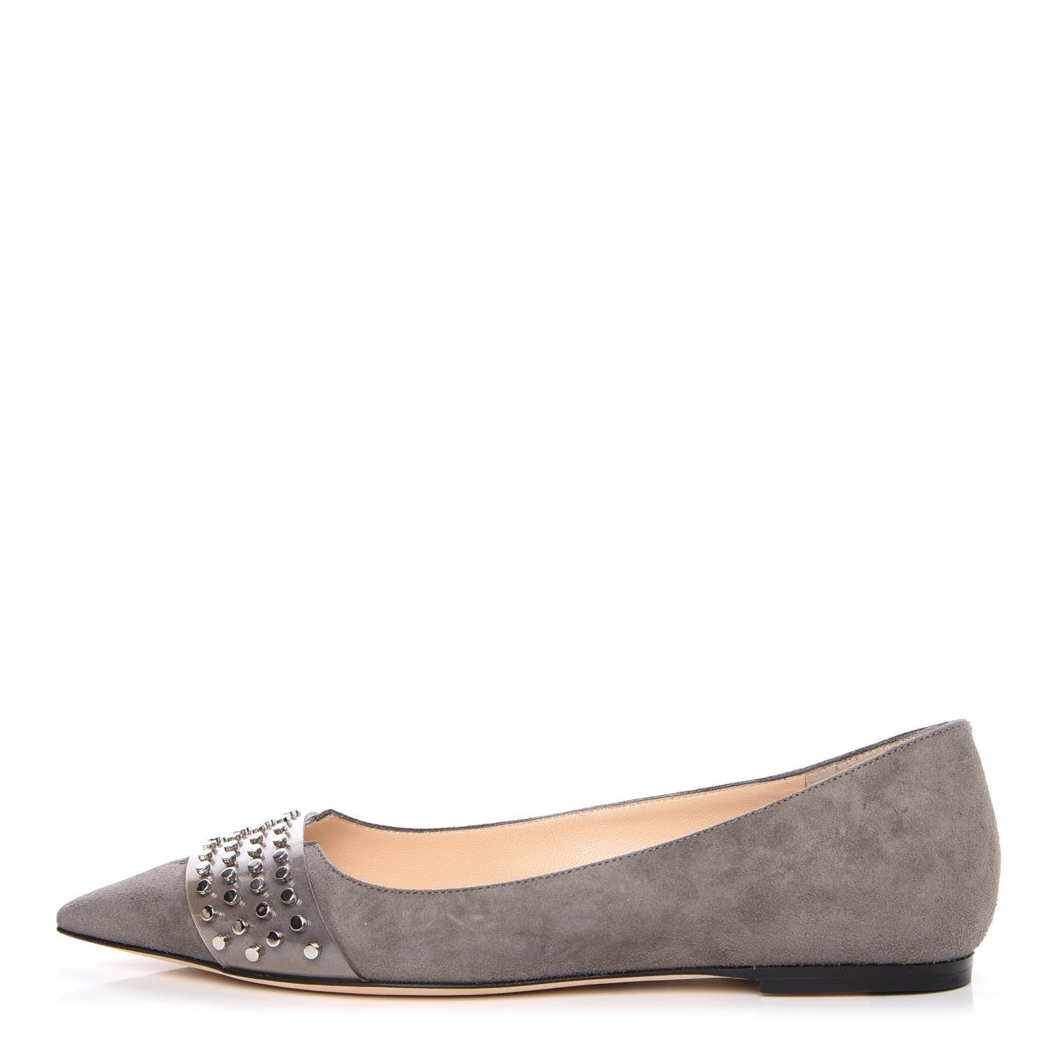 Jimmy Choo Suede Studded Hazel Pointy Toe Flats 36 Grey 1 of 12