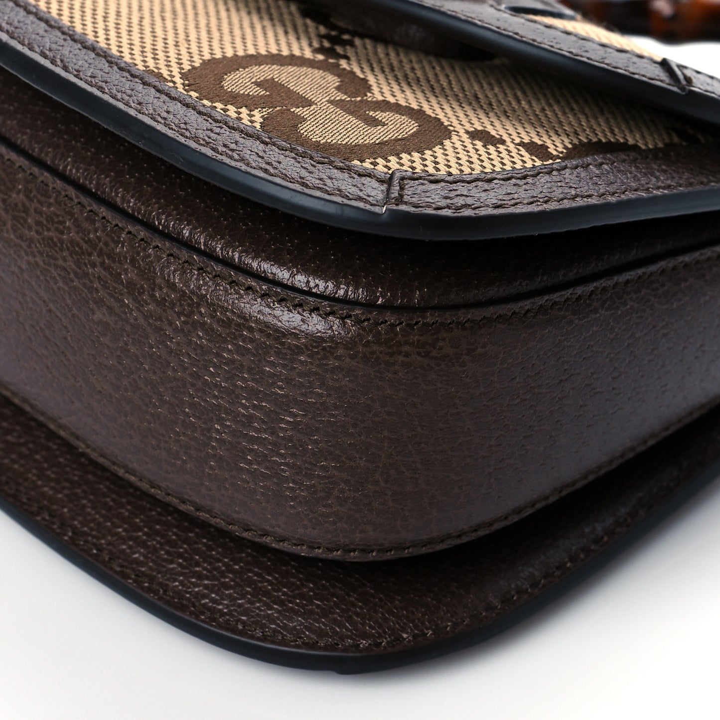 Monogram Jumbo GG Textured Dollar Calfskin Web Mini Bamboo 1947 Top Handle Bag Camel Ebony New Acero