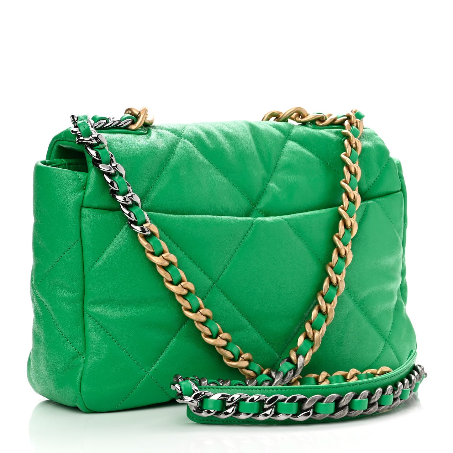 Goatskin Quilted Large Chanel 19 Flap Green