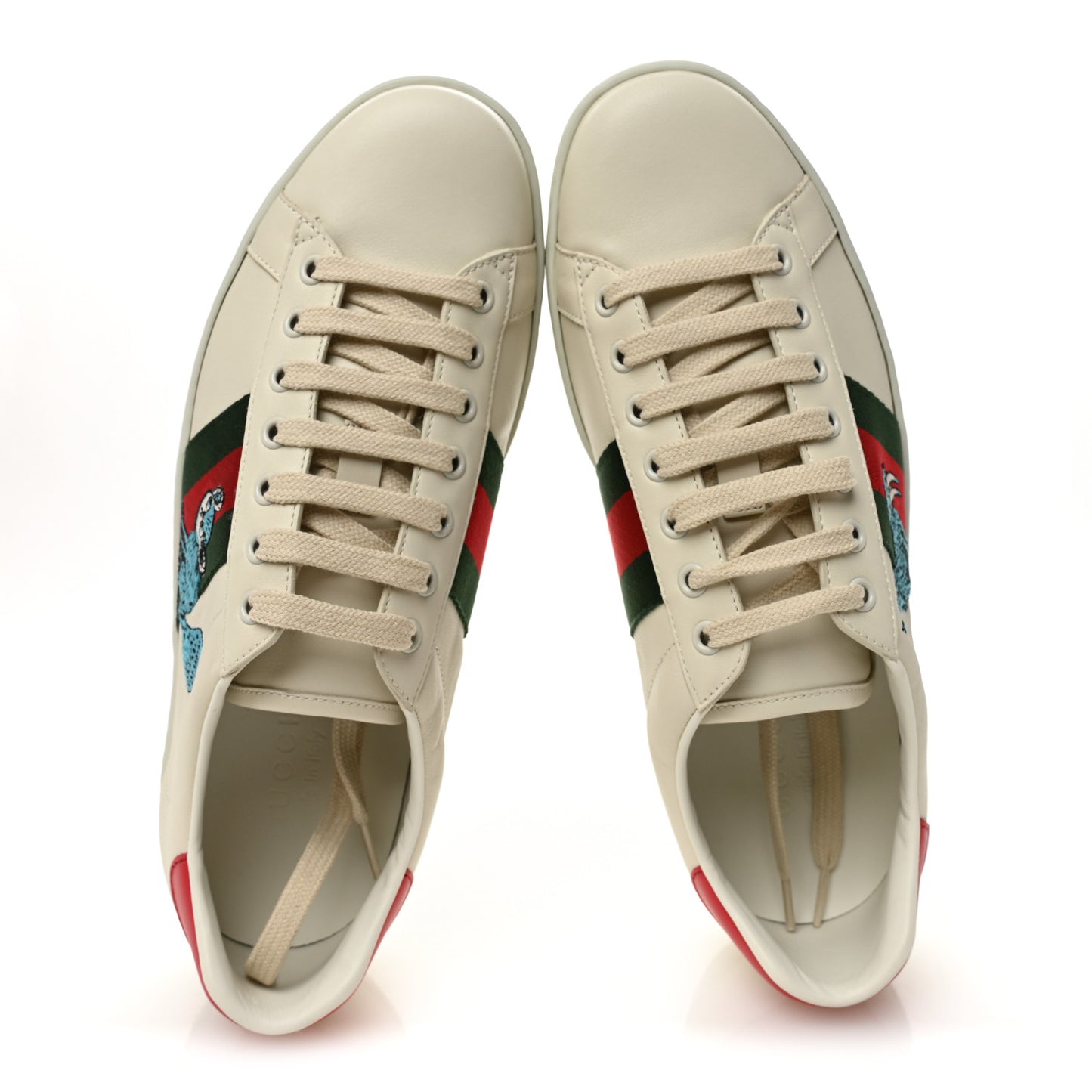 X FREYA HARTAS Calfskin Miro Soft Web Mythical Creature Embroidered Mens Ace Sneakers 8 New Mystic White