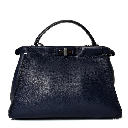 Fendi Cuoio Romano Selleria Medium Peekaboo Iconic Satchel Blue Notte 1 of 4