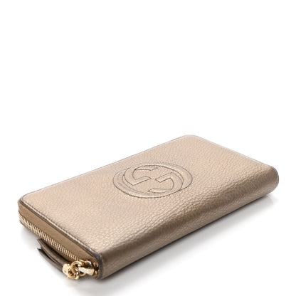 Gucci Metallic Pebbled Calfskin Soho Zip Around Wallet Golden Beige 3 of 5