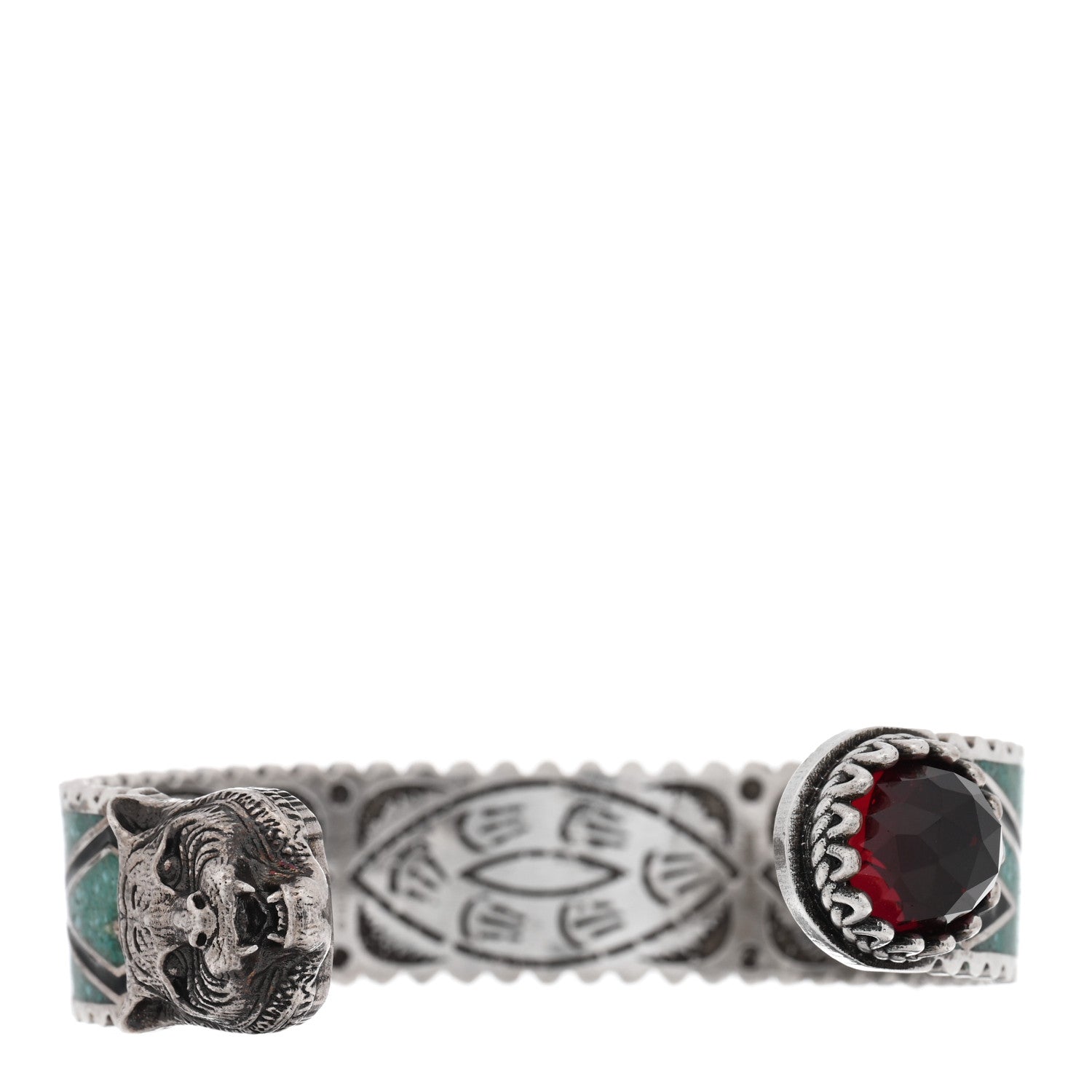 Gucci Sterling Silver Enamel Crystal Garden Feline Head Bracelet Multicolor 1 of 3