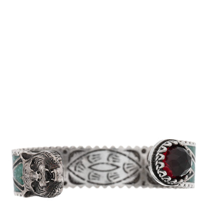 Gucci Sterling Silver Enamel Crystal Garden Feline Head Bracelet Multicolor 1 of 3