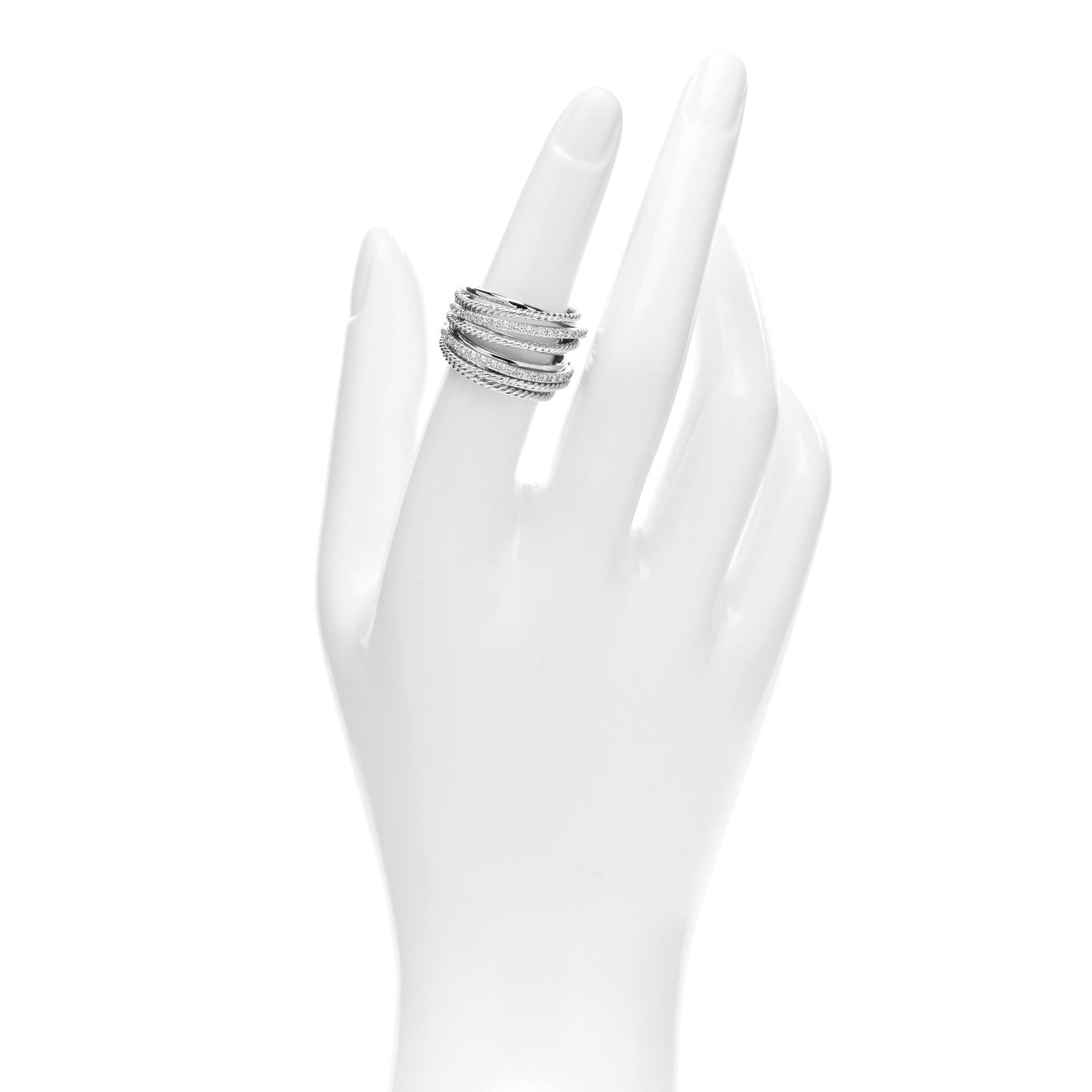 David Yurman Sterling Silver Diamond 17.8mm Crossover Cable Ring 52 6 2 of 4