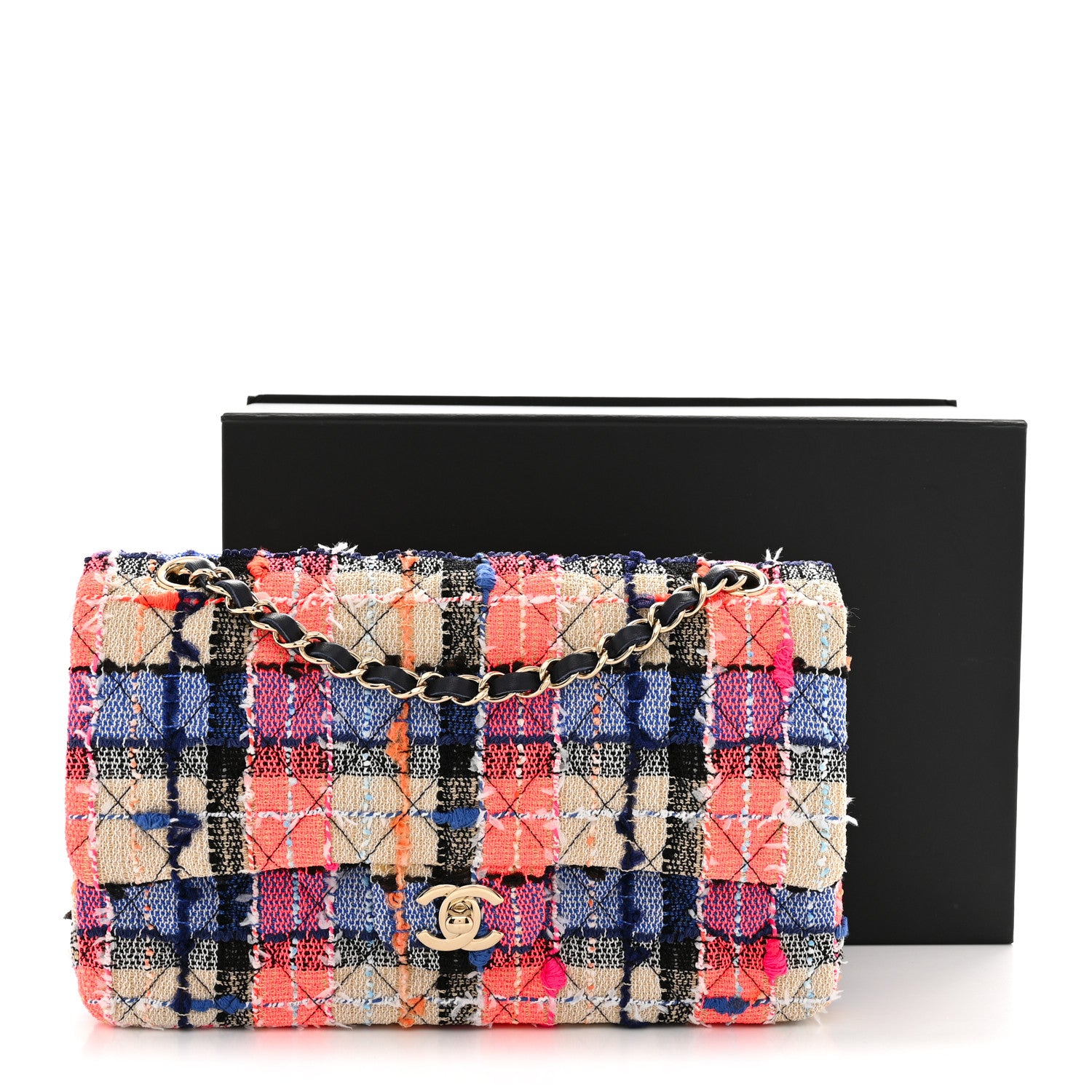 Chanel Tweed Quilted Medium Double Flap Blue Orange Yellow 11 of 11