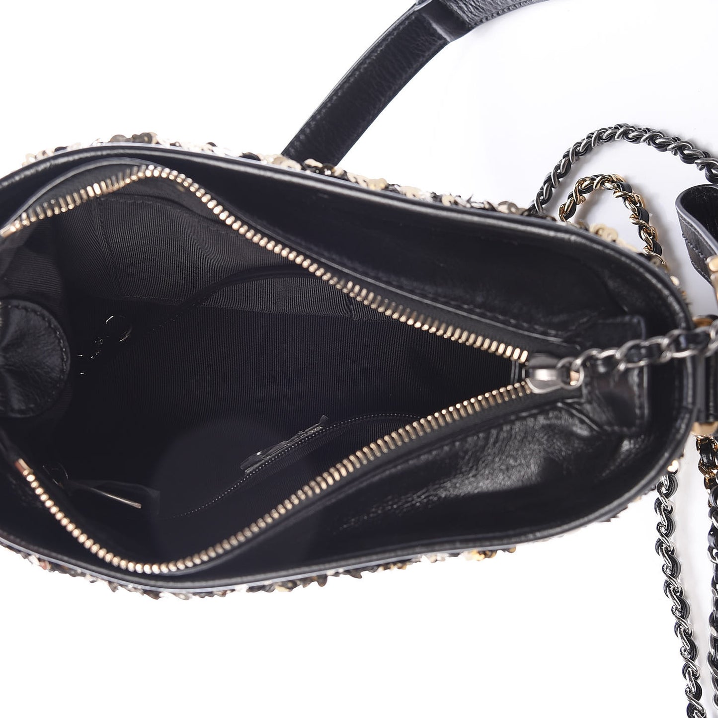 Sequin Calfskin Small Gabrielle Hobo Black Gold