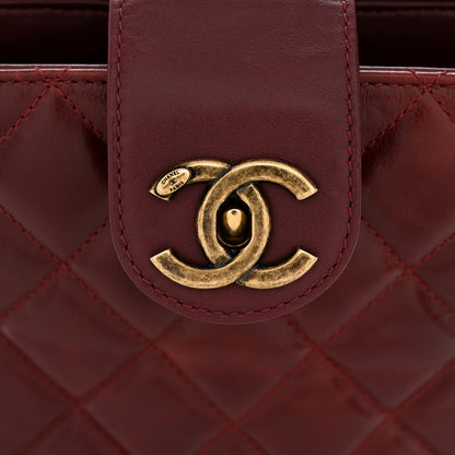 Chanel Glazed Calfskin Quilted Small Gold Bar Tote Red 14 of 15