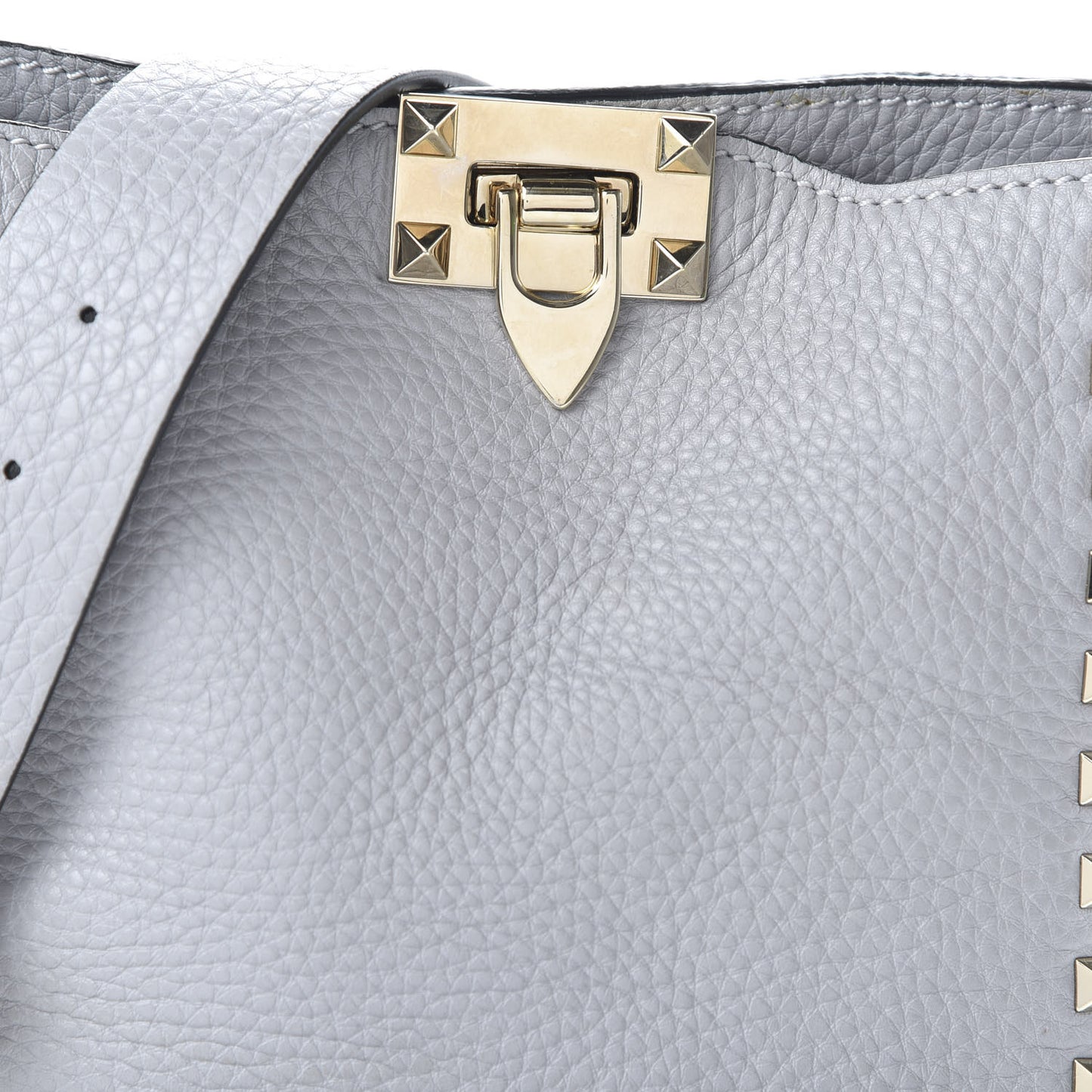 Pebbled Calfskin Mini Rockstud Flip-Lock Messenger Bag Pastel Grey