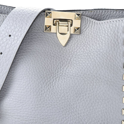 Valentino Garavani Pebbled Calfskin Mini Rockstud Flip-Lock Messenger Bag Pastel Grey 8 of 10