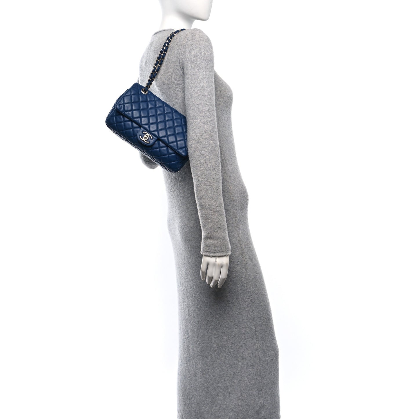 Lambskin Quilted Medium Double Flap Blue