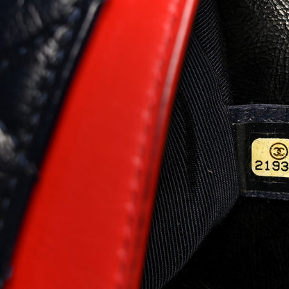 Chanel Shiny Goatskin Quilted Tri-Color Flap Black Red Navy 7 of 10