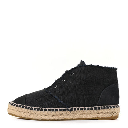 Chanel Canvas Cap Toe Lace Up Espadrilles 38 Dark Navy 1 of 9