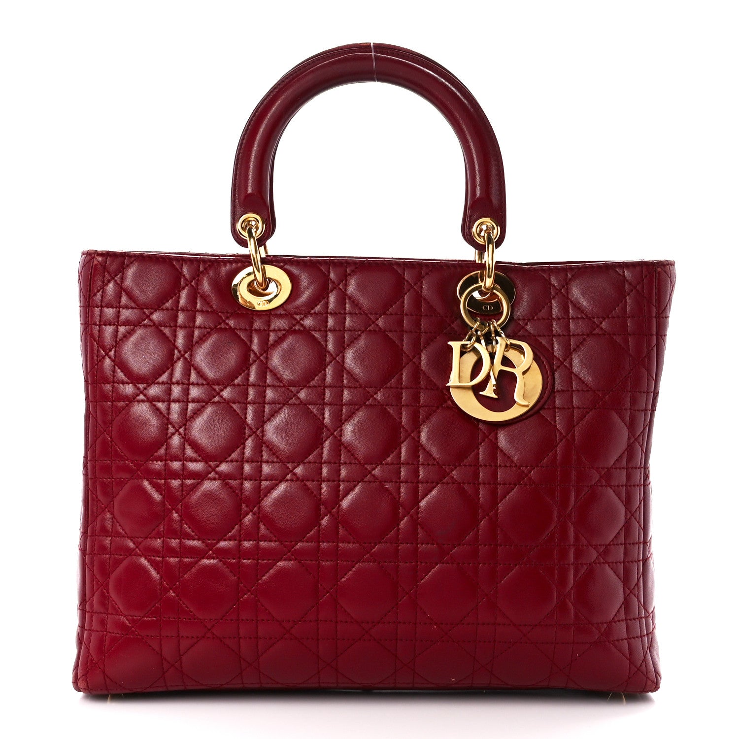 Christian Dior Lambskin Cannage Large Lady Dior Burgundy 1 of 15