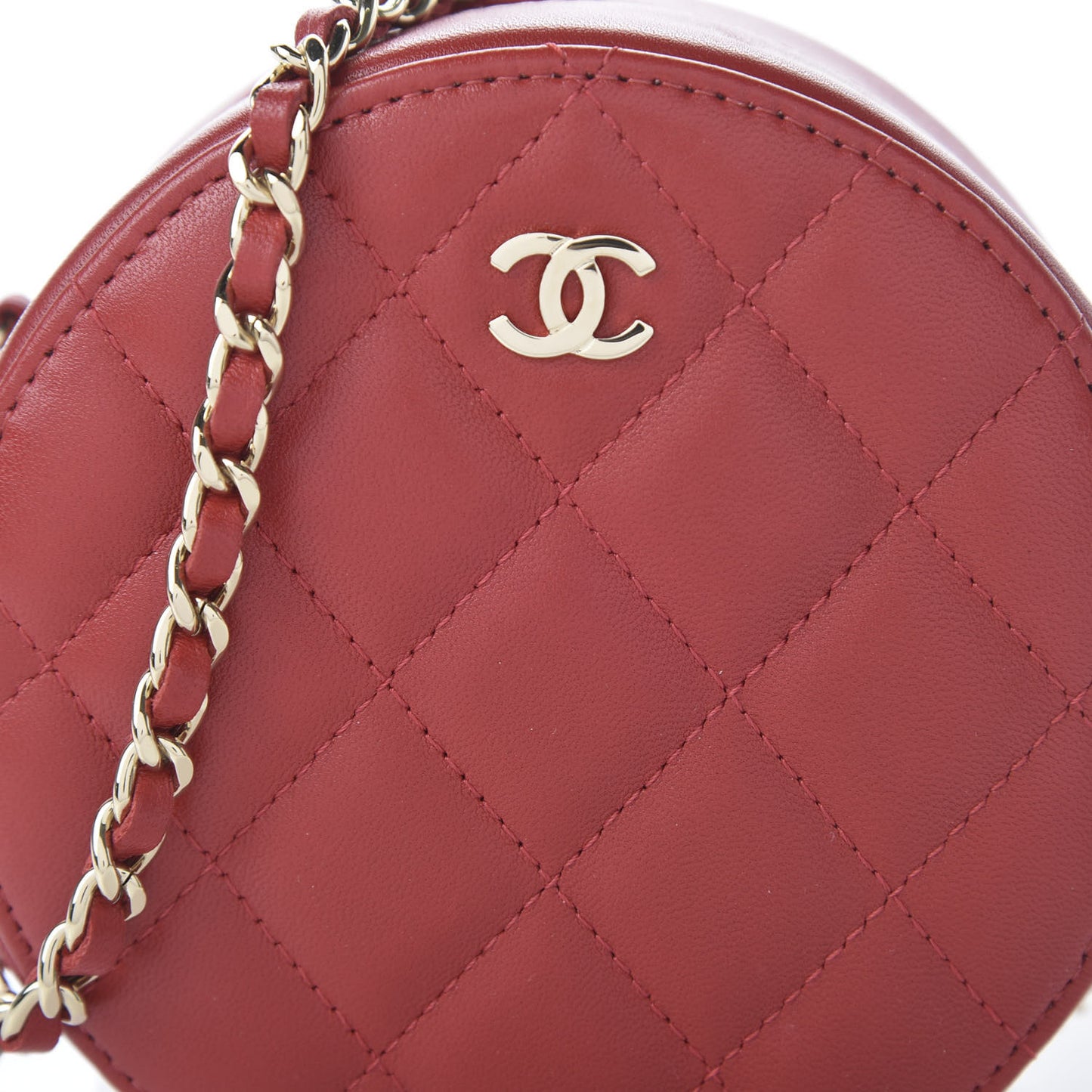 Lambskin Quilted Round Clutch With Chain Red