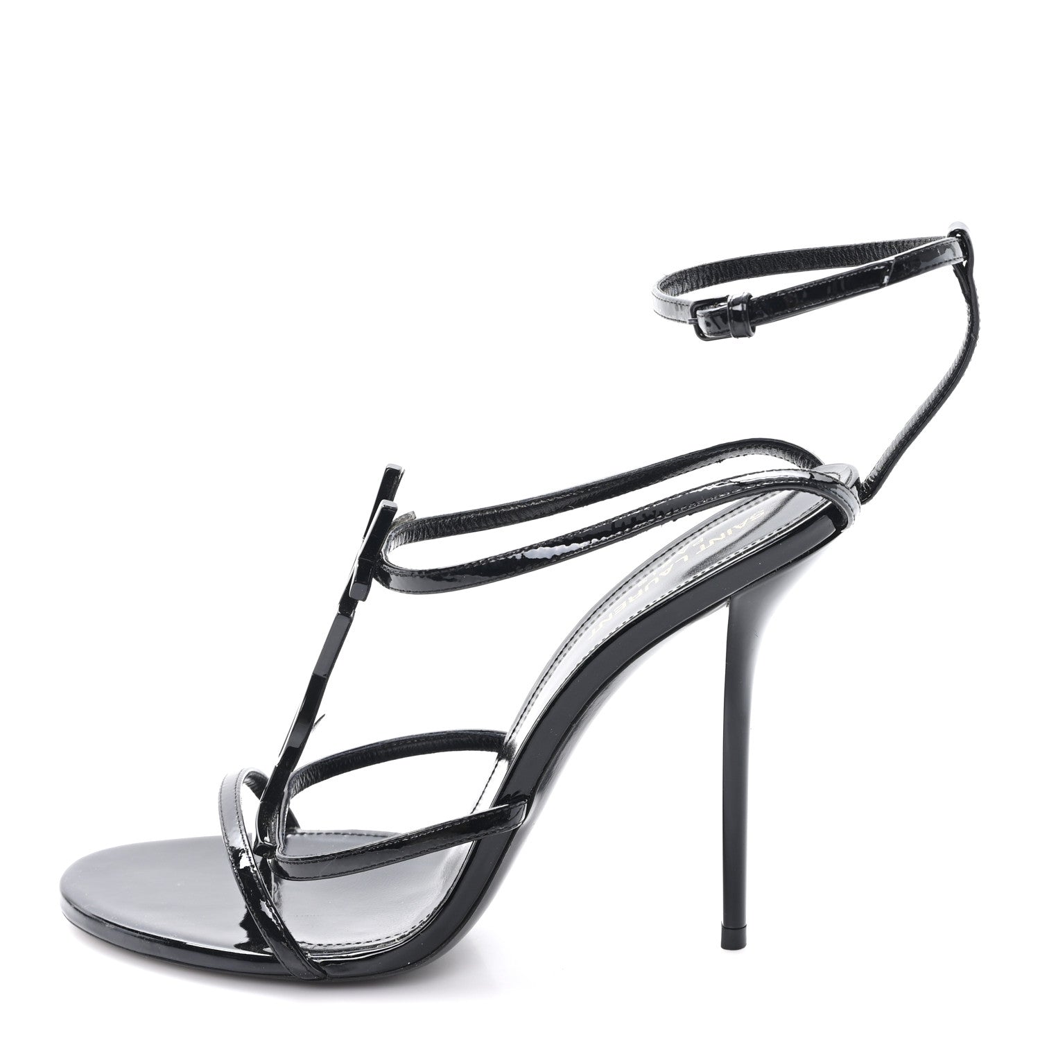 Saint Laurent Patent Cassandra 100 Ankle Strap Sandals 40 Black 1 of 12
