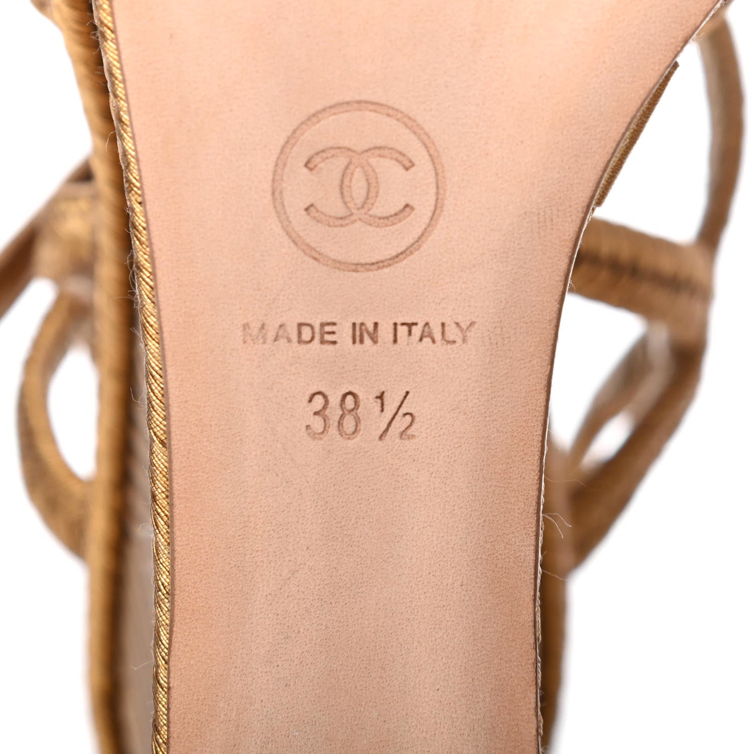Chanel Metallic Woven Fabric Braided Wedge Sandals 38.5 Gold 6 of 9