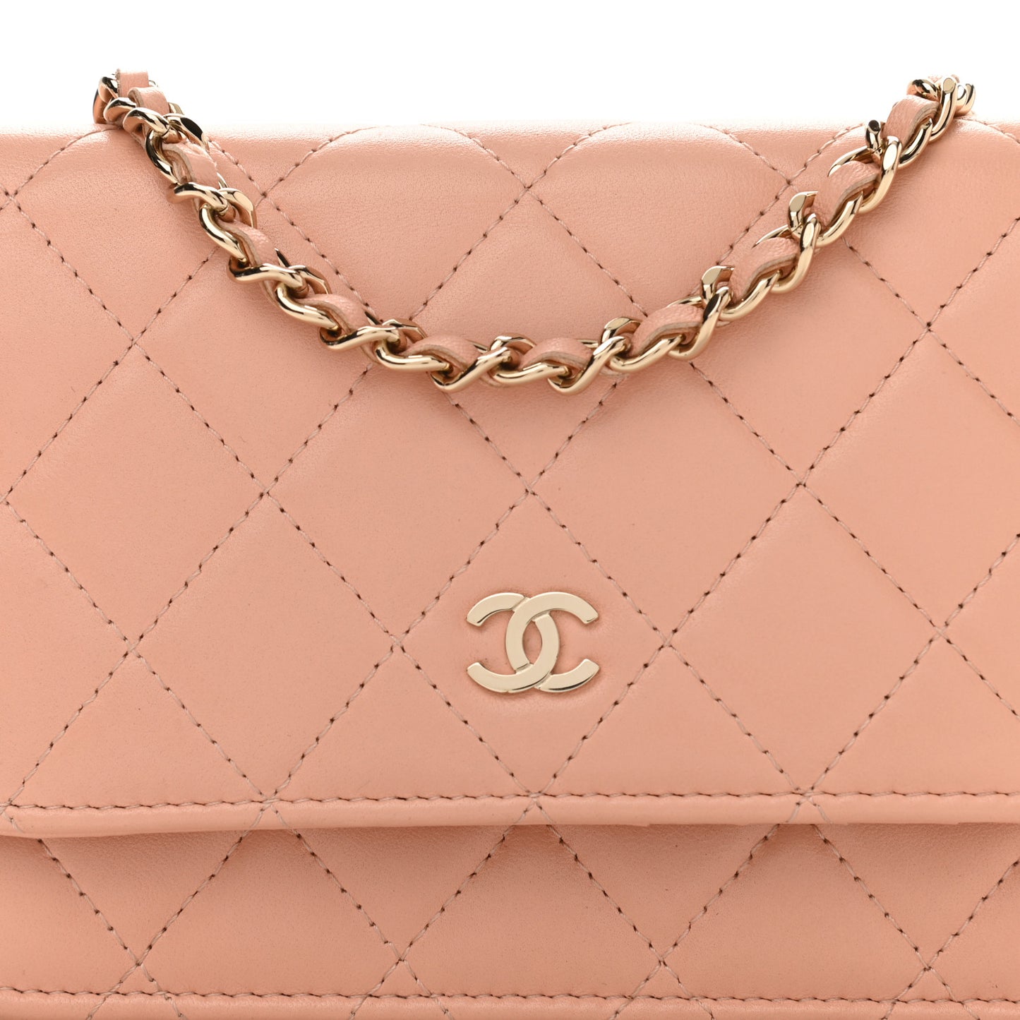 Lambskin Quilted Mini Wallet On Chain WOC Light Pink