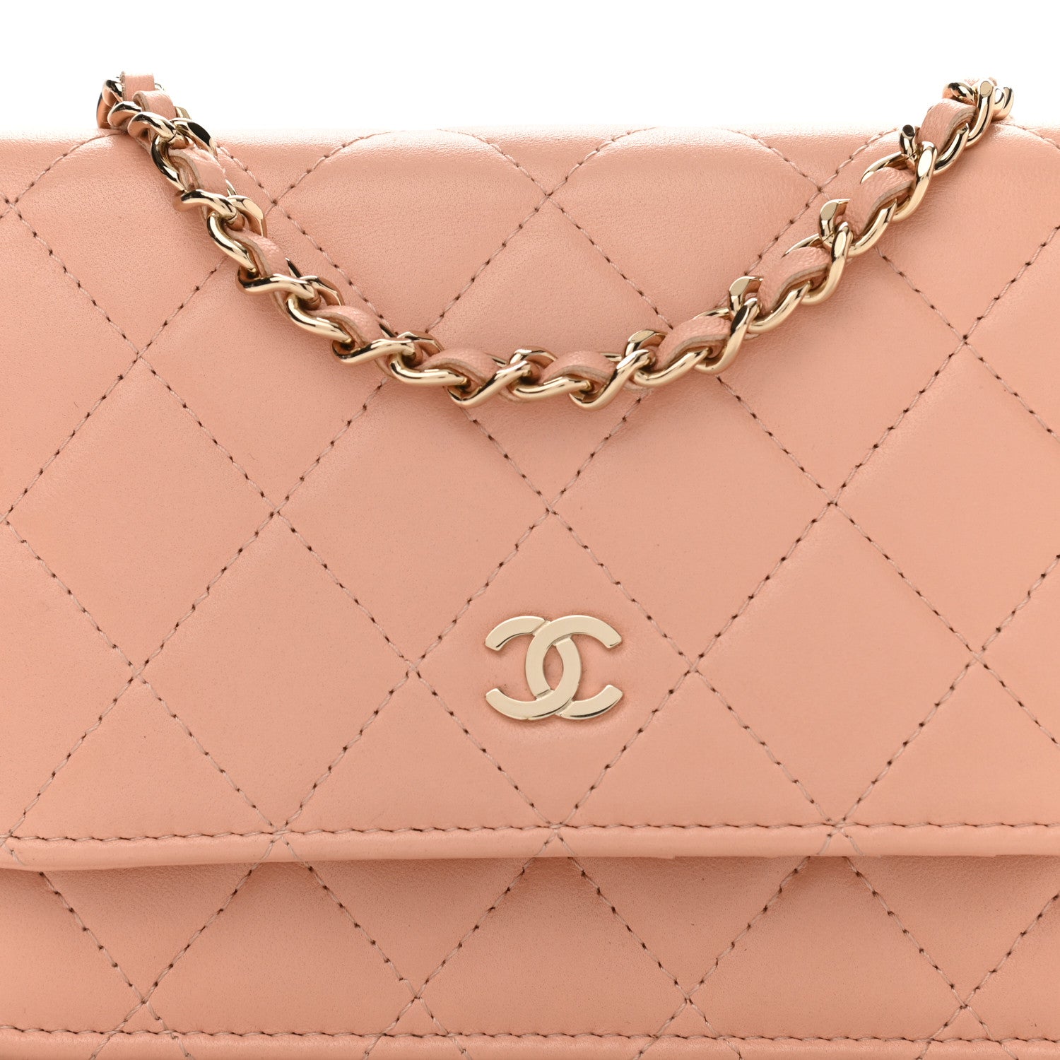 Chanel Lambskin Quilted Mini Wallet On Chain WOC Light Pink 8 of 12