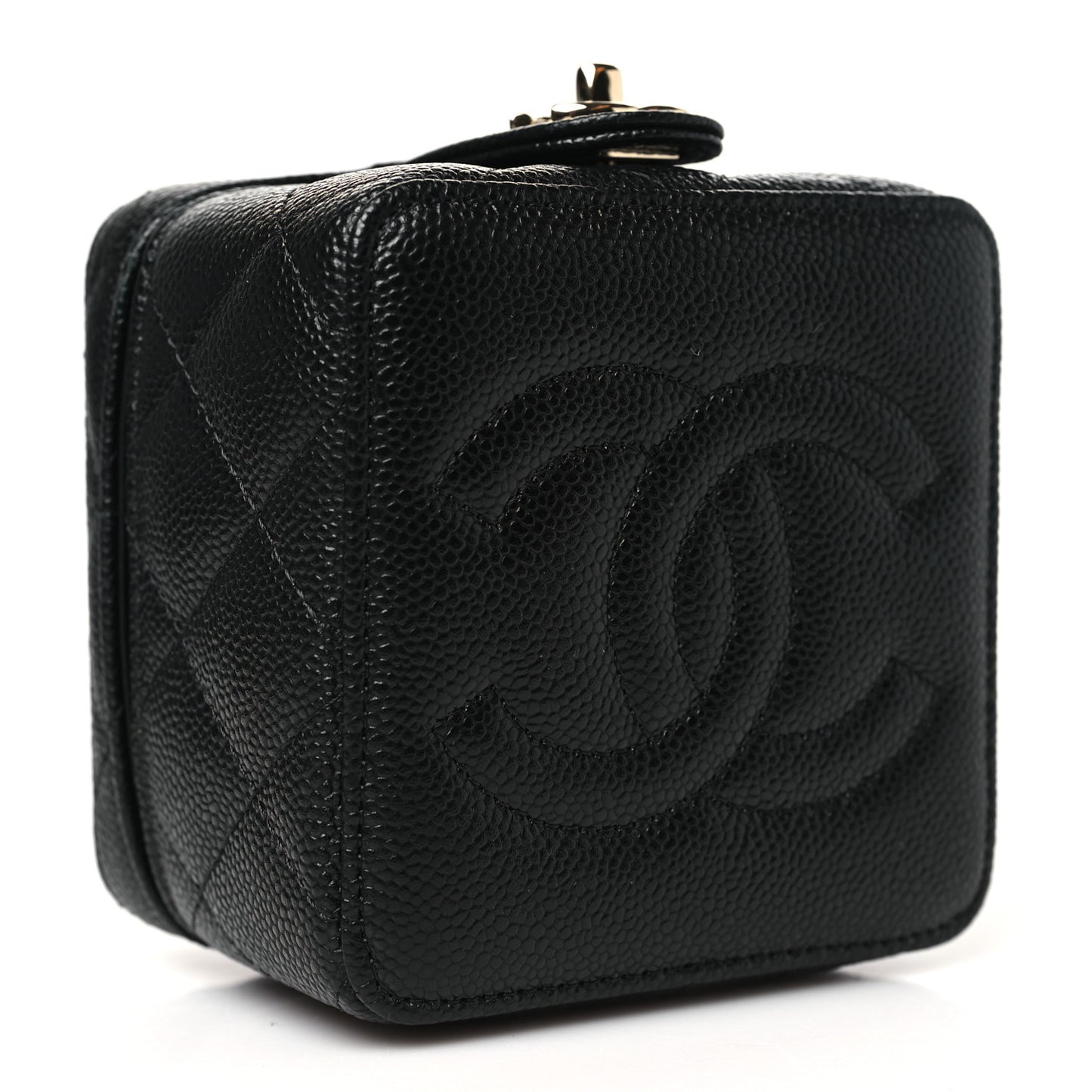 Caviar Quilted Mini Vanity Wrist Case With Chain Black