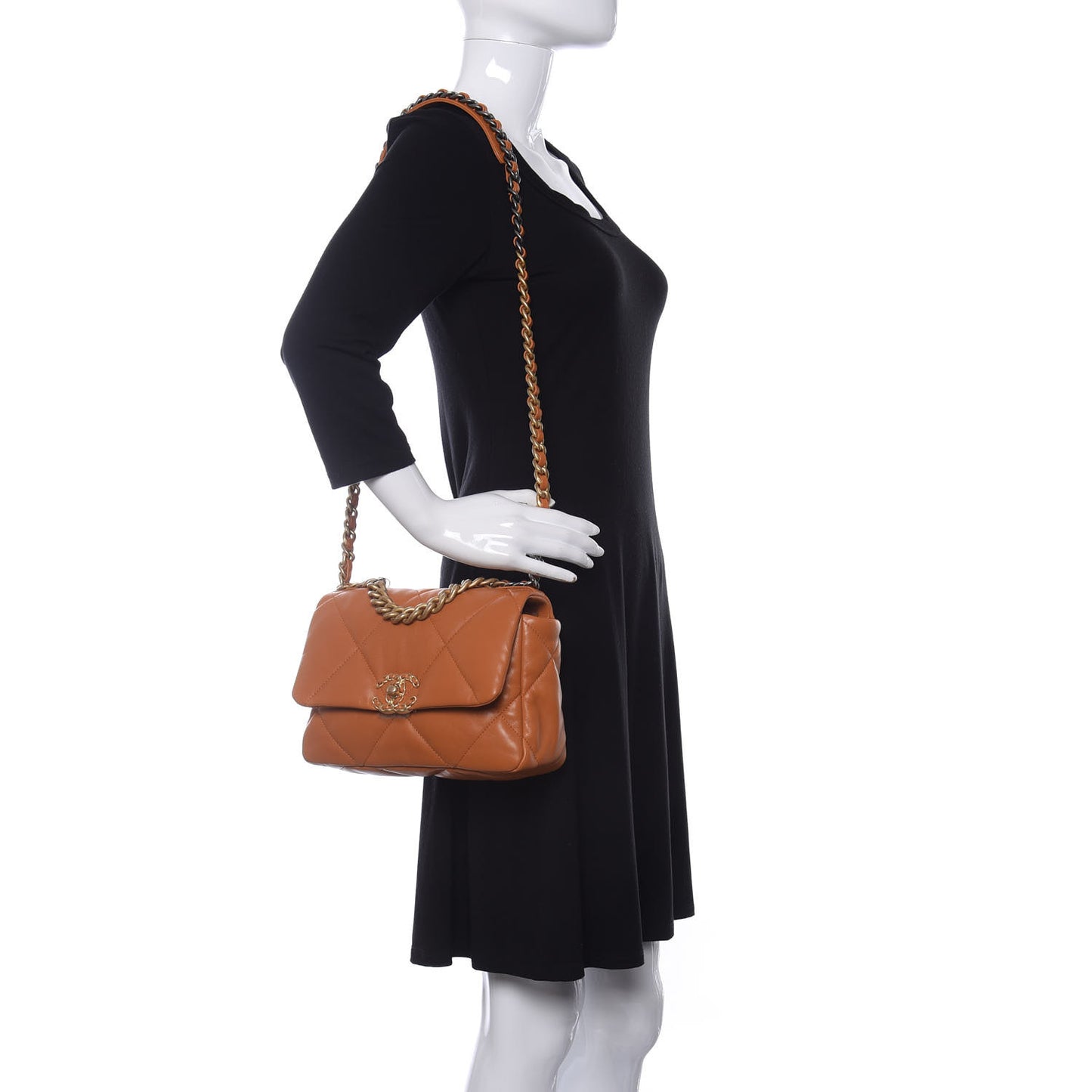 Lambskin Quilted Medium Chanel 19 Flap Light Brown