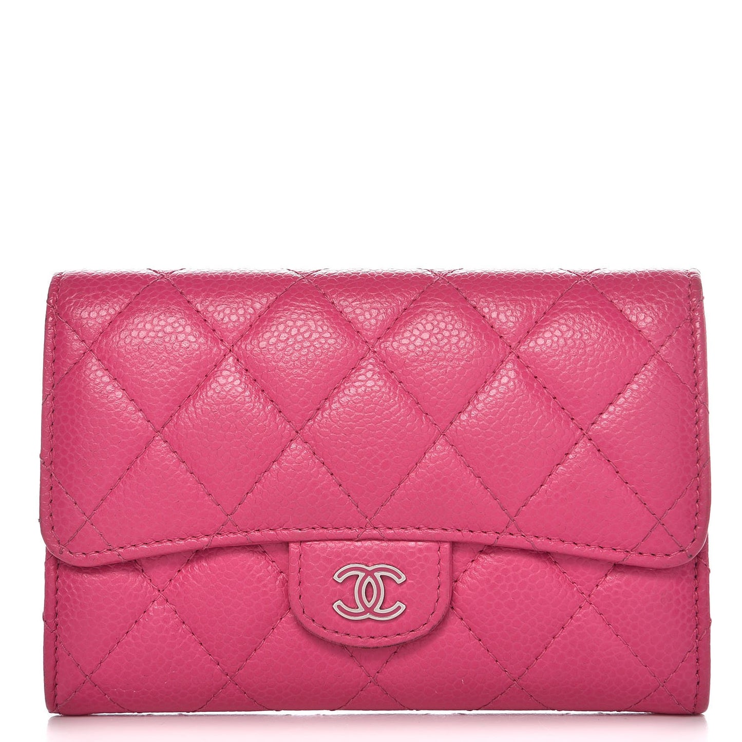 Caviar Quilted Small Flap Wallet Pink