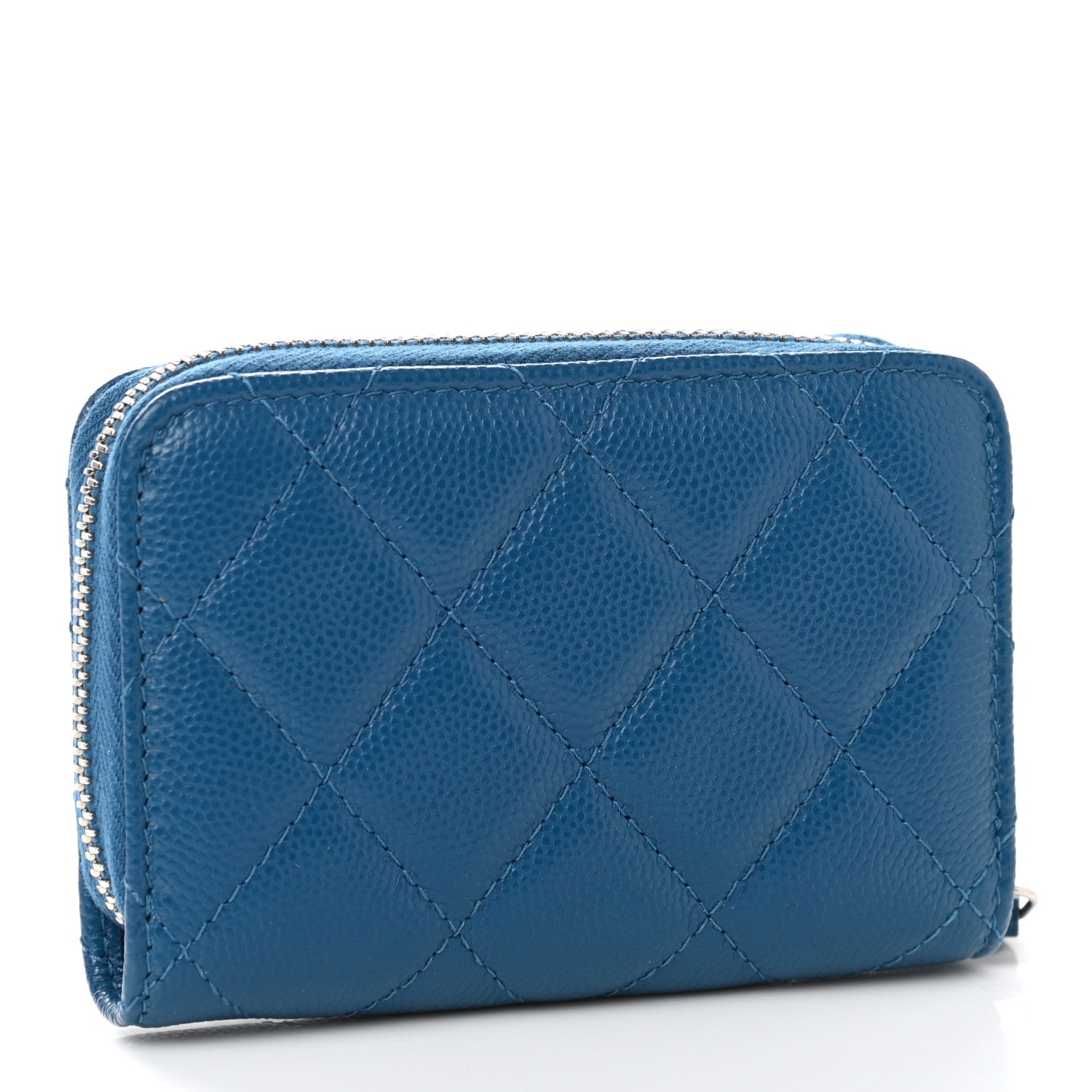Chanel Caviar Quilted Zip Coin Purse Blue 2 of 9