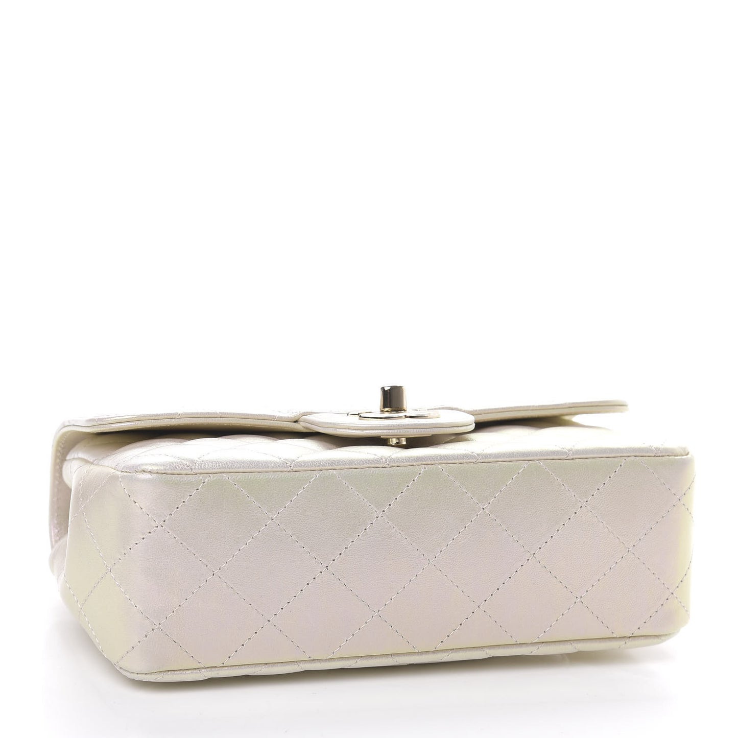 Iridescent Lambskin Quilted Mini Rectangular Flap Ivory